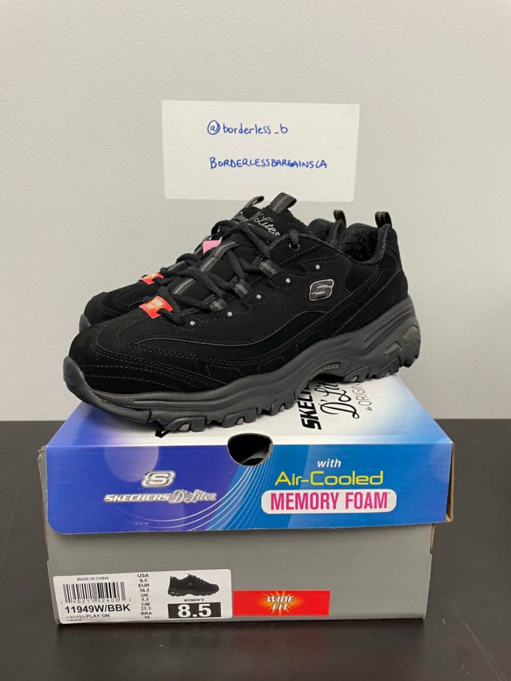 Women's Skechers D'Lites Play On Black (Wide Fit) (11949W/BBK) - Size US 8.5W